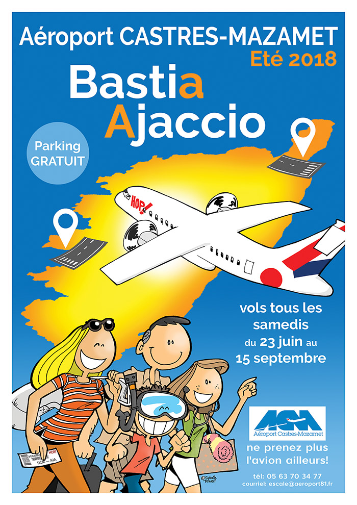 Affiche illustrée pour l'aéroport de Castres-Mazamet